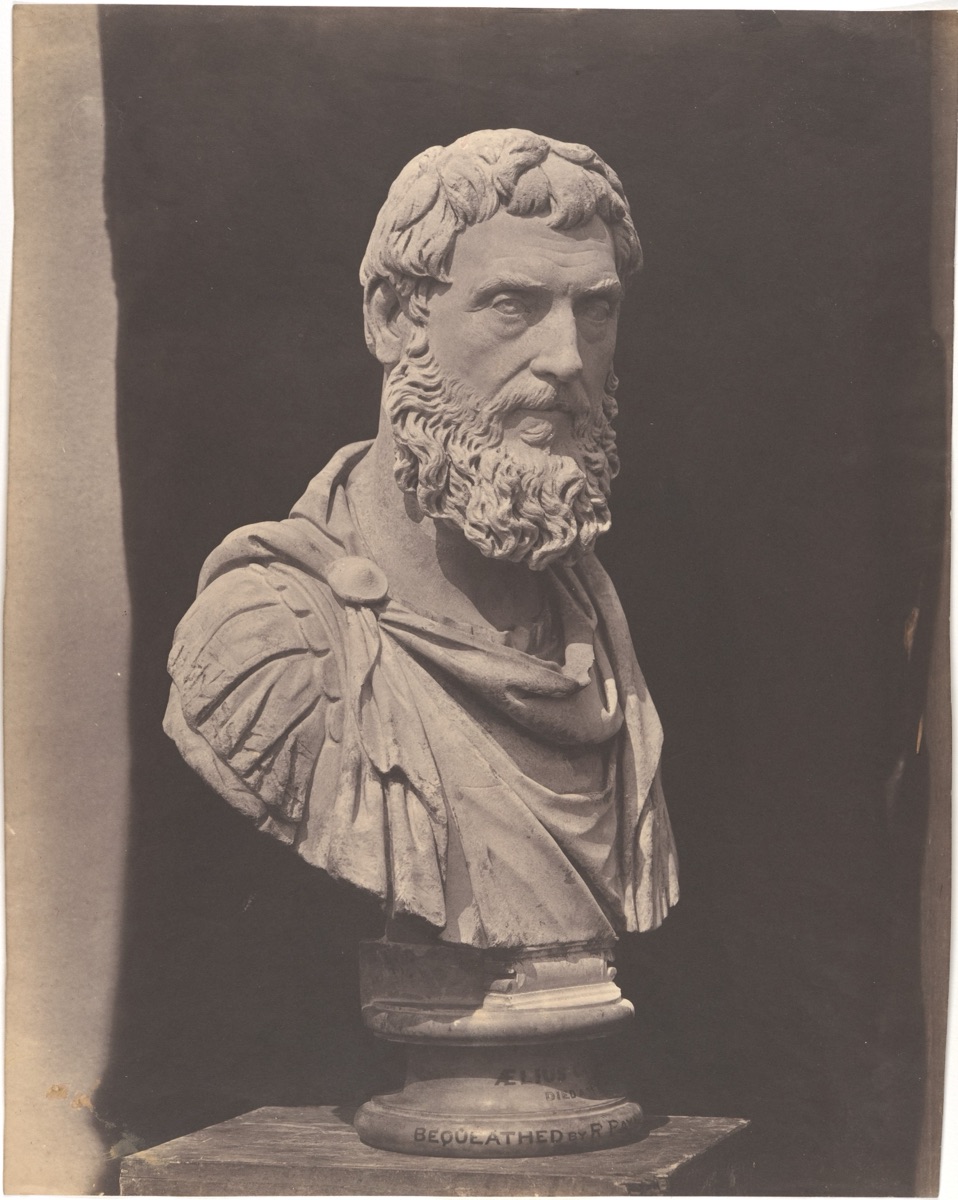Roger Fenton photograph of a sculpted bust titled Aelius Caesar, 1854 to 1858