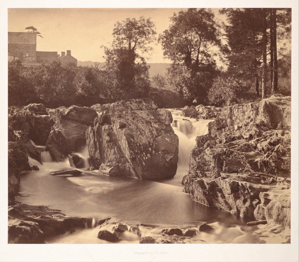 Roger Fenton photograph Falls of the Llugwy at Pont-y-Pair, Wales, 1857, soft water between dark rocks