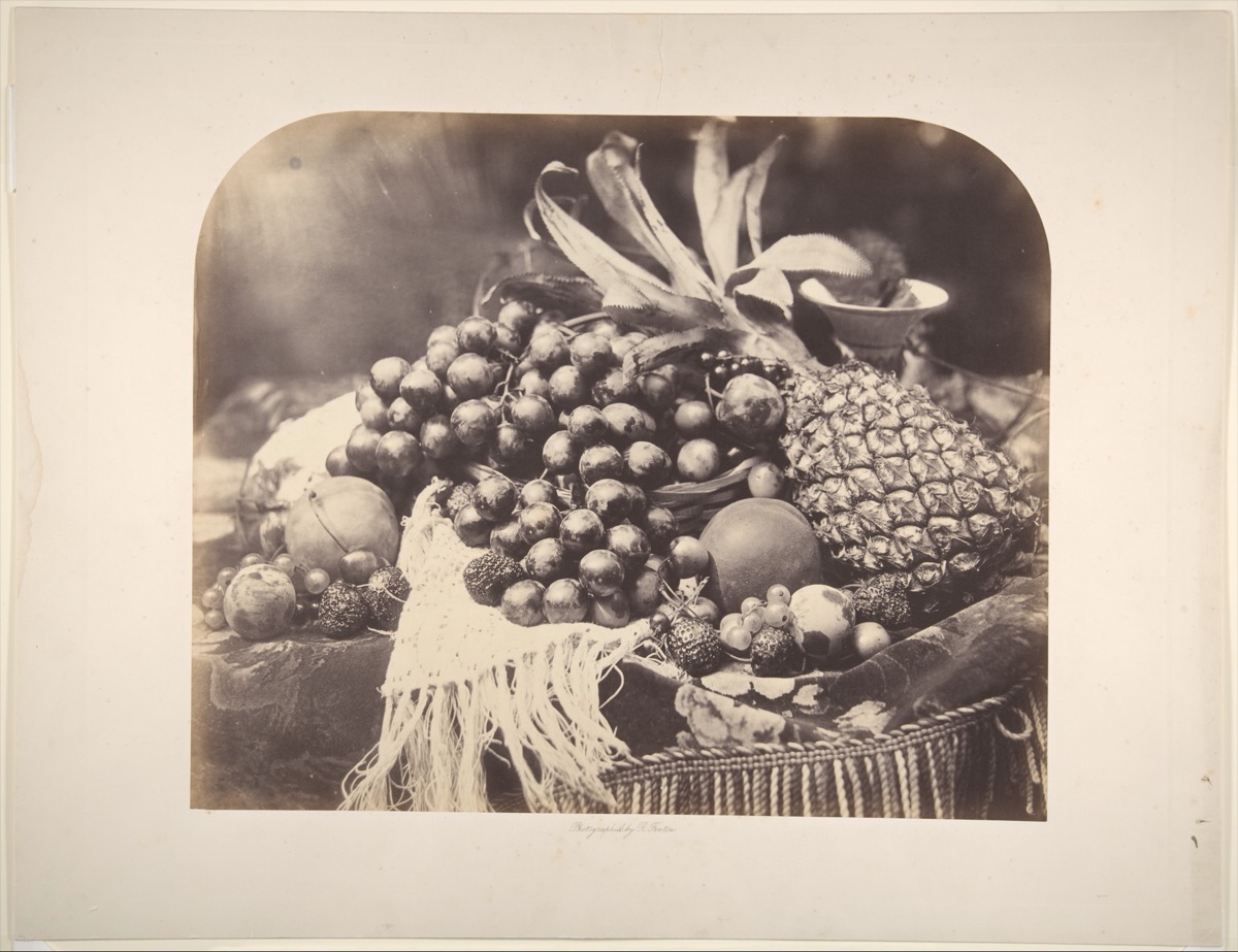 Roger Fenton still life with fruit, grapes and pineapples, 1860